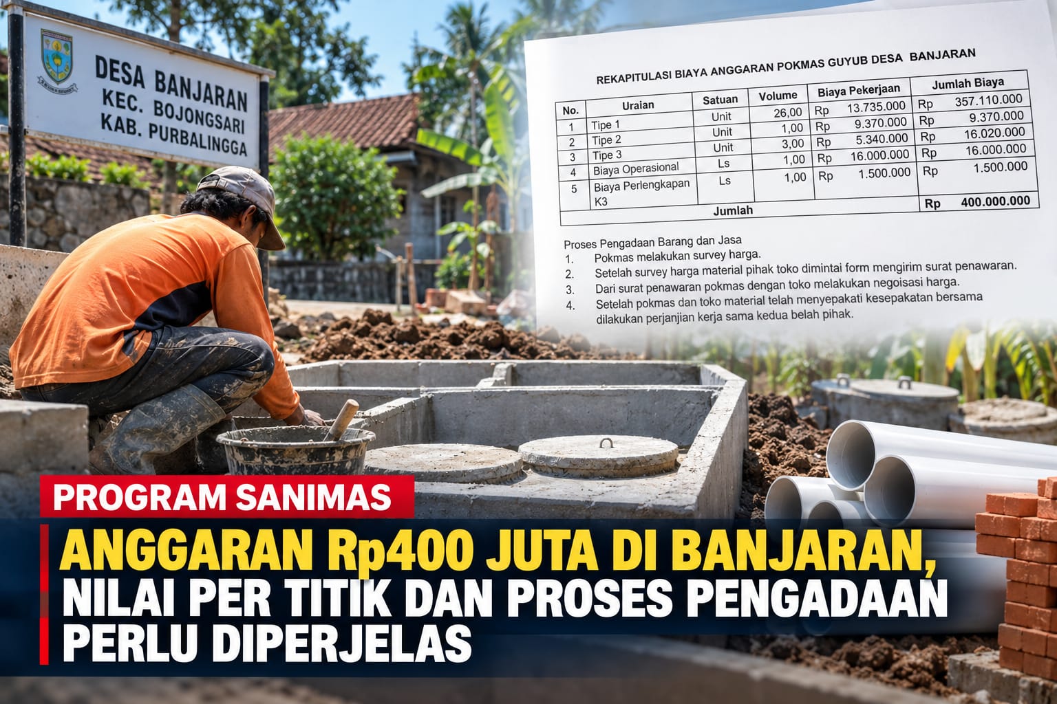 Anggaran SANIMAS Rp400 Juta di Banjaran, Nilai per Titik dan Proses Pengadaan Perlu Diperjelas
